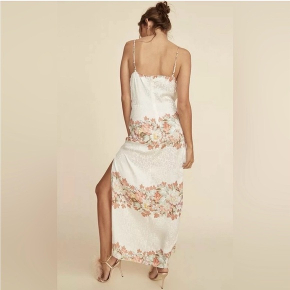 LPA Silk Ruffle Floral Leopard Maxi Sleeveless Dress Women XS White - Picture 11 of 12